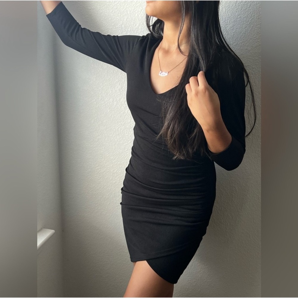 Goodtime USA Black Bodycon‎ Dress Size SMALL- Quarter Sleeve Wrap Style-NEW